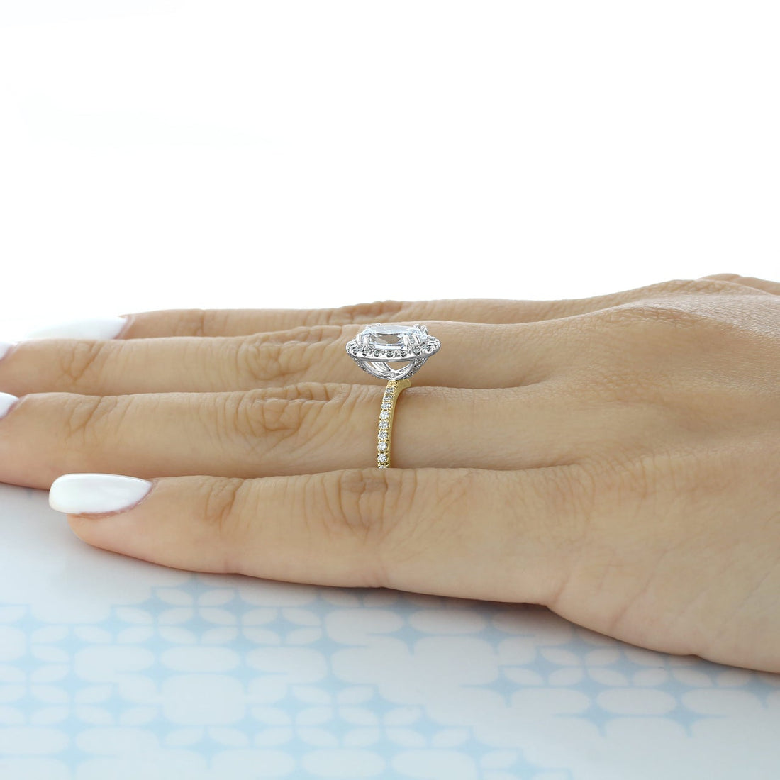 1.93CT Oval Cut Moissanite Halo Two Tone Engagement Ring