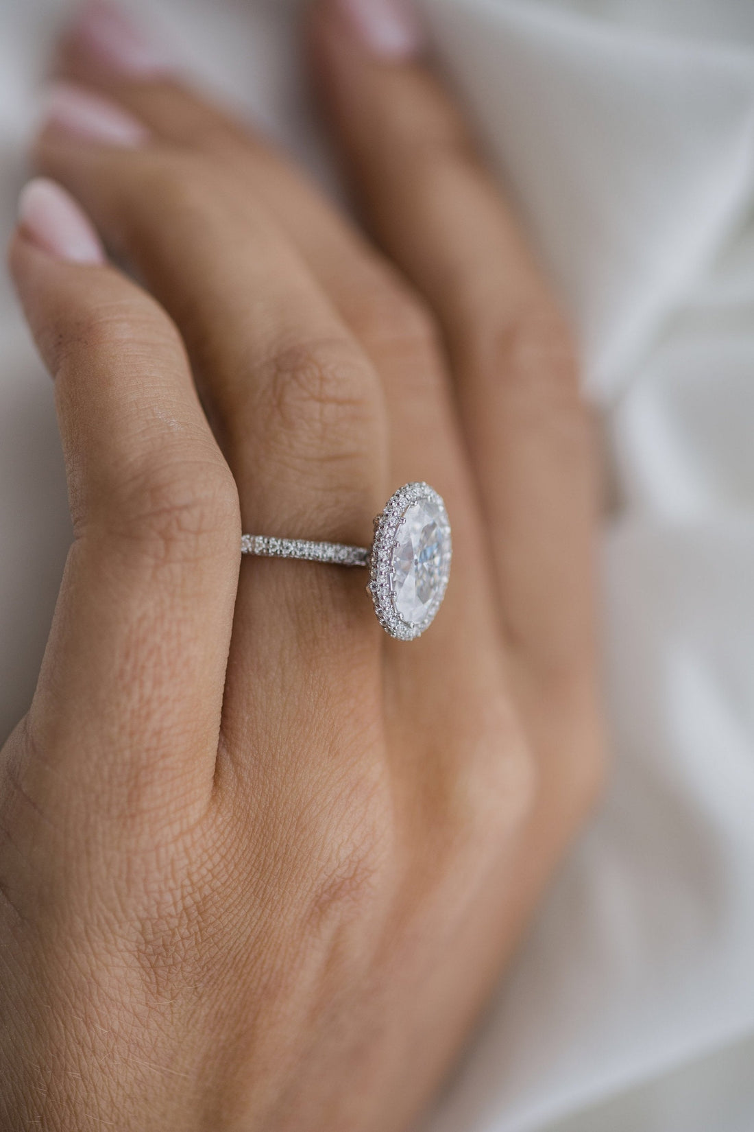 3.85CT Oval Moissanite Triple Pave Setting Engagement Ring