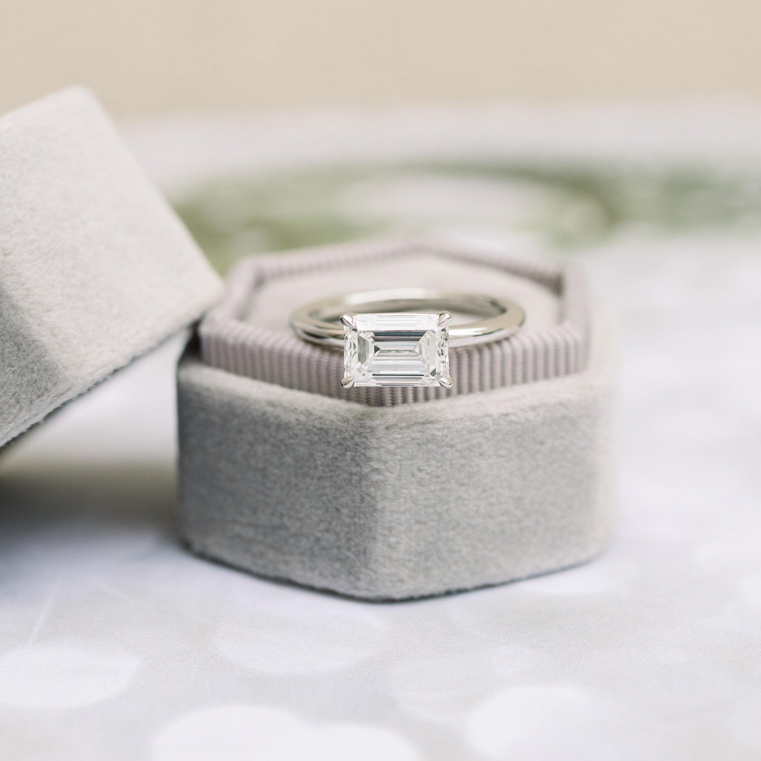 1.75ct East-West Emerald Cut Moissanite Solitaire Engagement Ring