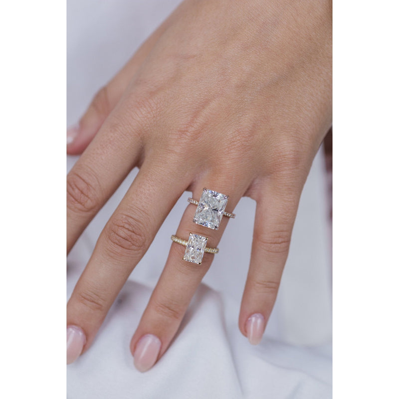 3.0CT Radiant Moissanite Solitaire Pave Setting Engagement Ring