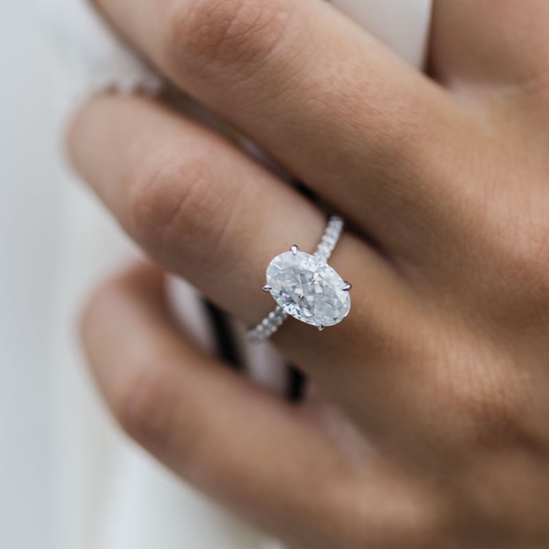 2.90CT Oval Moissanite Hidden Halo Pave Setting Engagement Ring