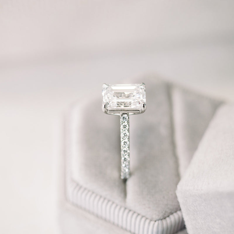 1.75CT Emerald Cut Moissanite Pave Setting Engagement Ring