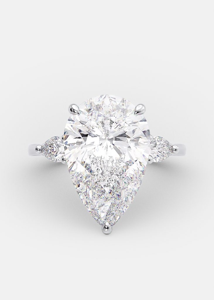 4.0ct Pear Cut Moissanite 3 Stones Engagement Ring