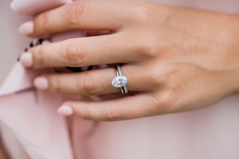 2.10CT Oval Moissanite Solitaire Engagement Ring With Hidden Halo Setting