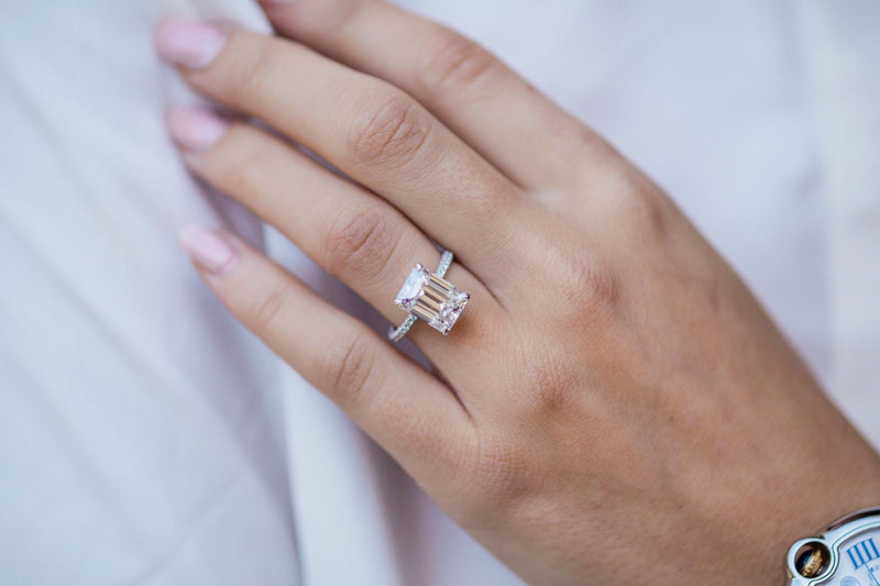 1.30 - 4.30 CT Emerald Moissanite Hidden Halo Pave Setting Engagement Ring