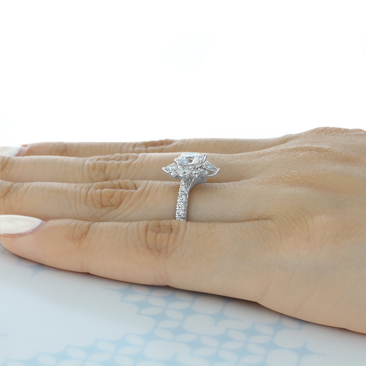 1.0ct Round Cut Cluster Halo Style Moissanite Engagement Ring