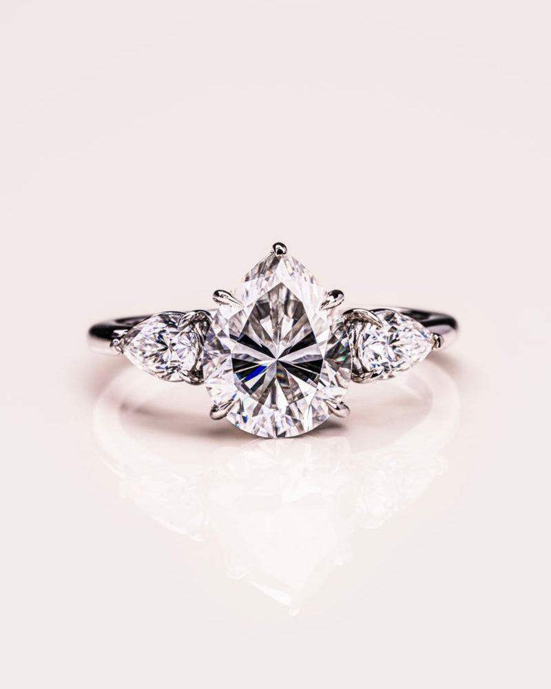 1.09 - 3.09 CT Pear F/VS2 CVD Diamond Three Stone Style Engagement Ring