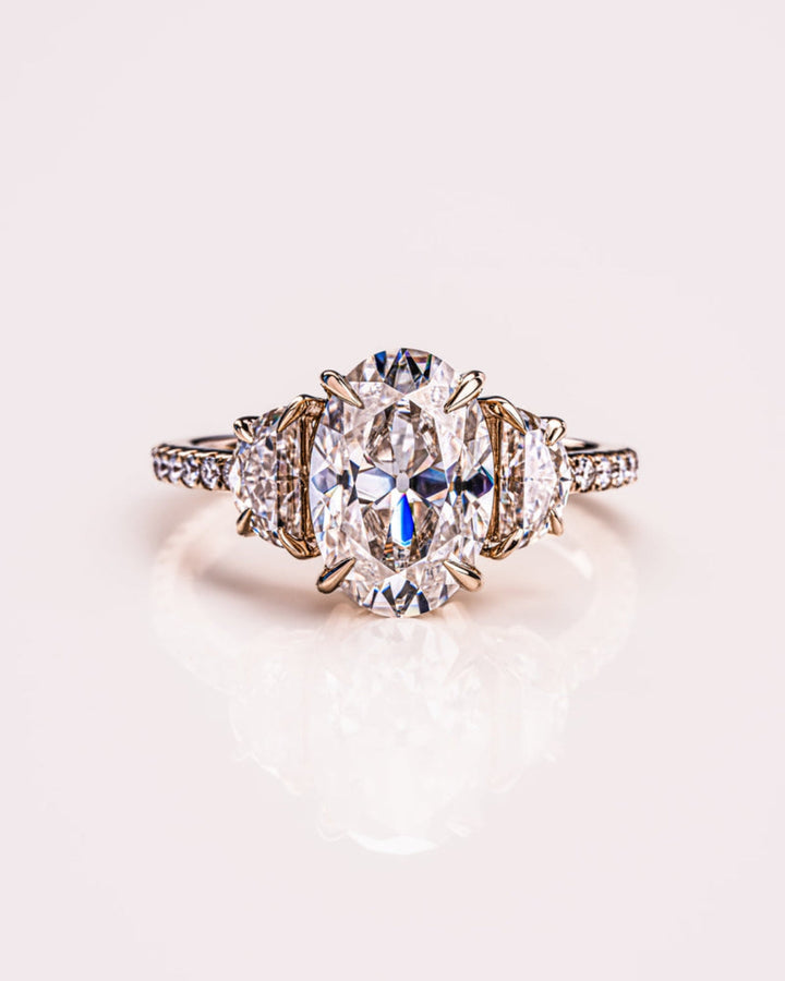 1.50 - 3.0 CT Oval  CVD Diamond Three Stone Style Engagement Ring