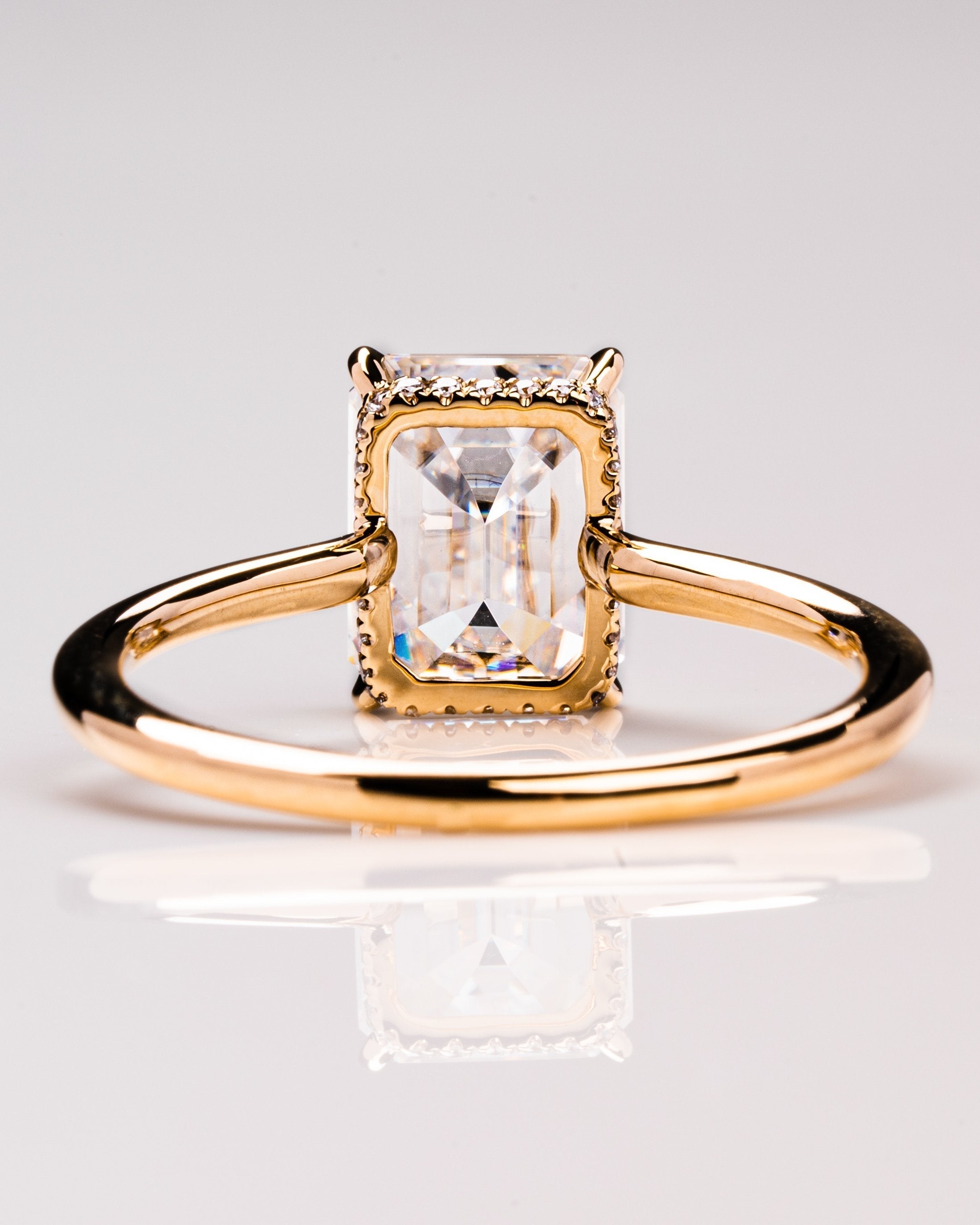 2.50CT Emerald Moissanite Solitaire Engagement Ring With Hidden Halo Setting