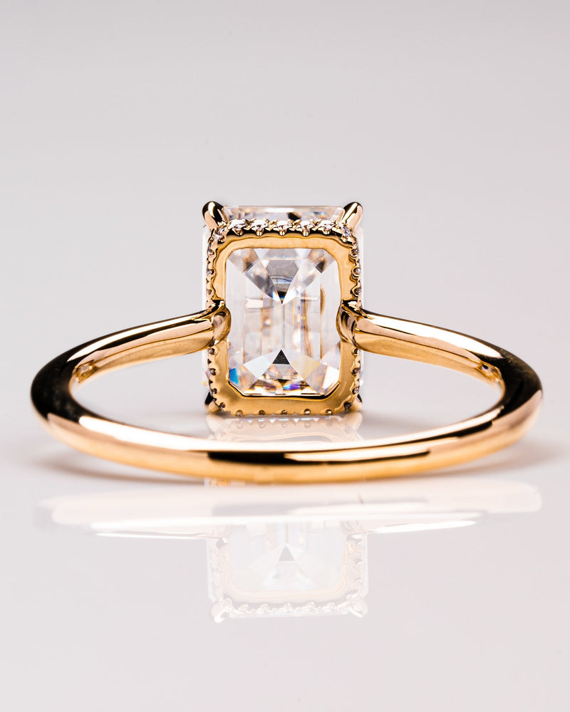 2.50CT Emerald Moissanite Solitaire Engagement Ring With Hidden Halo Setting