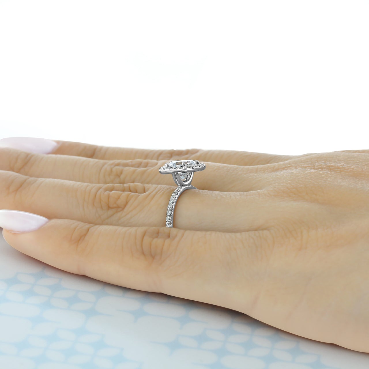 1.0ct Round Cut Moissanite Unique Halo Style Engagement Ring