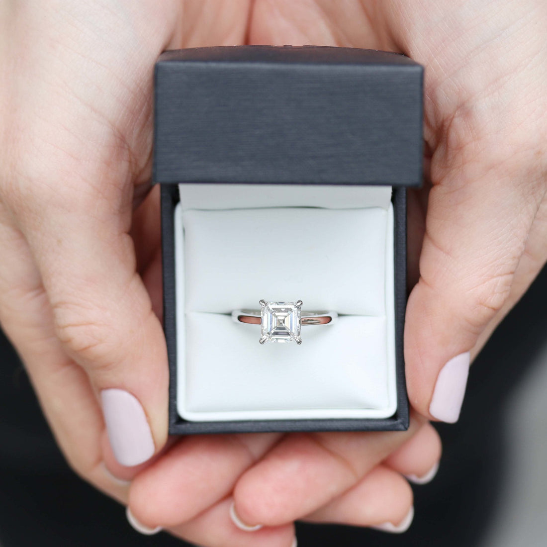 2.50ct Asscher Cut Moissanite Solitaire Engagement Ring