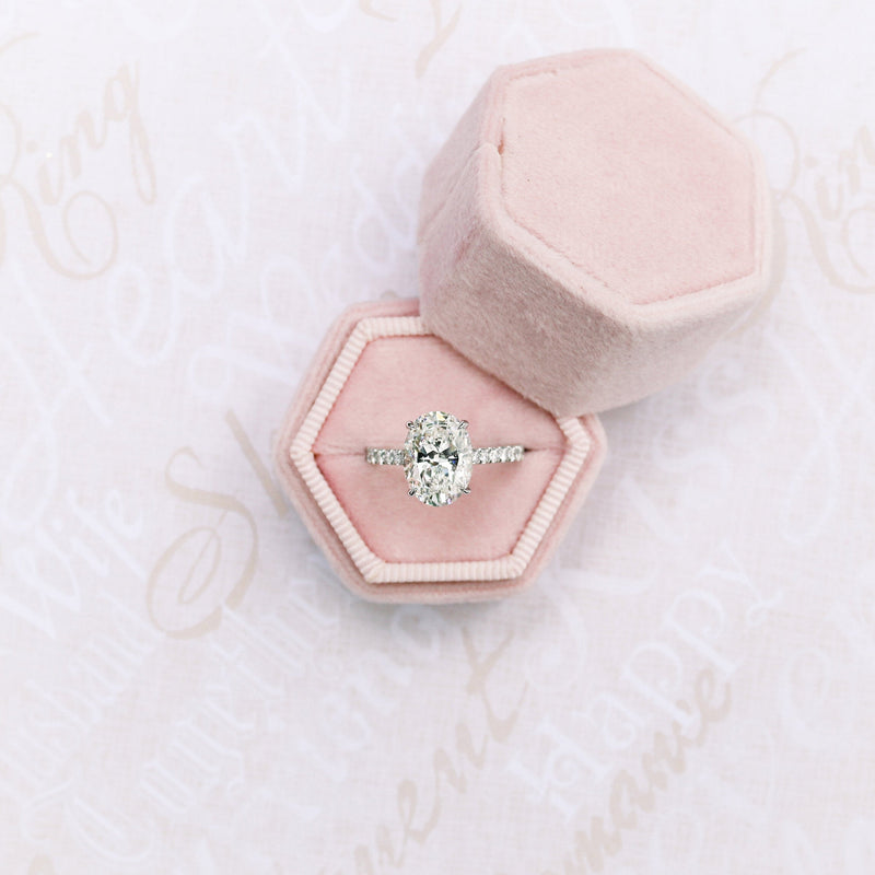 2.50CT Oval Moissanite Solitaire Pave Setting Engagement Ring