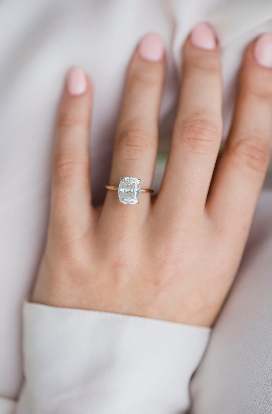 3.20CT Elongated Cushion Moissanite Solitaire Hidden Halo Setting Engagement Ring