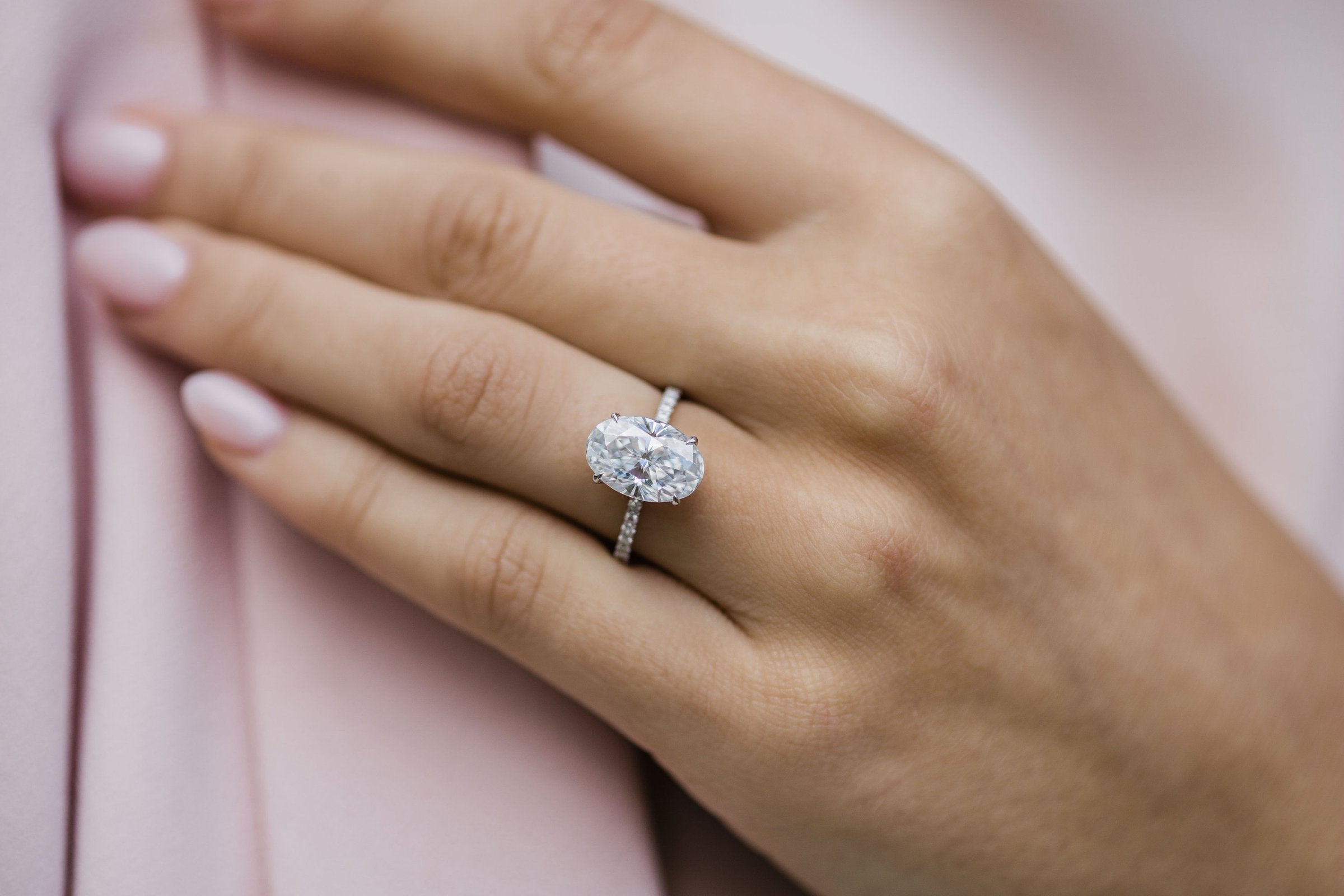 4.0CT Crushed Ice Oval Moissanite Hidden Halo Pave Setting Engagement Ring