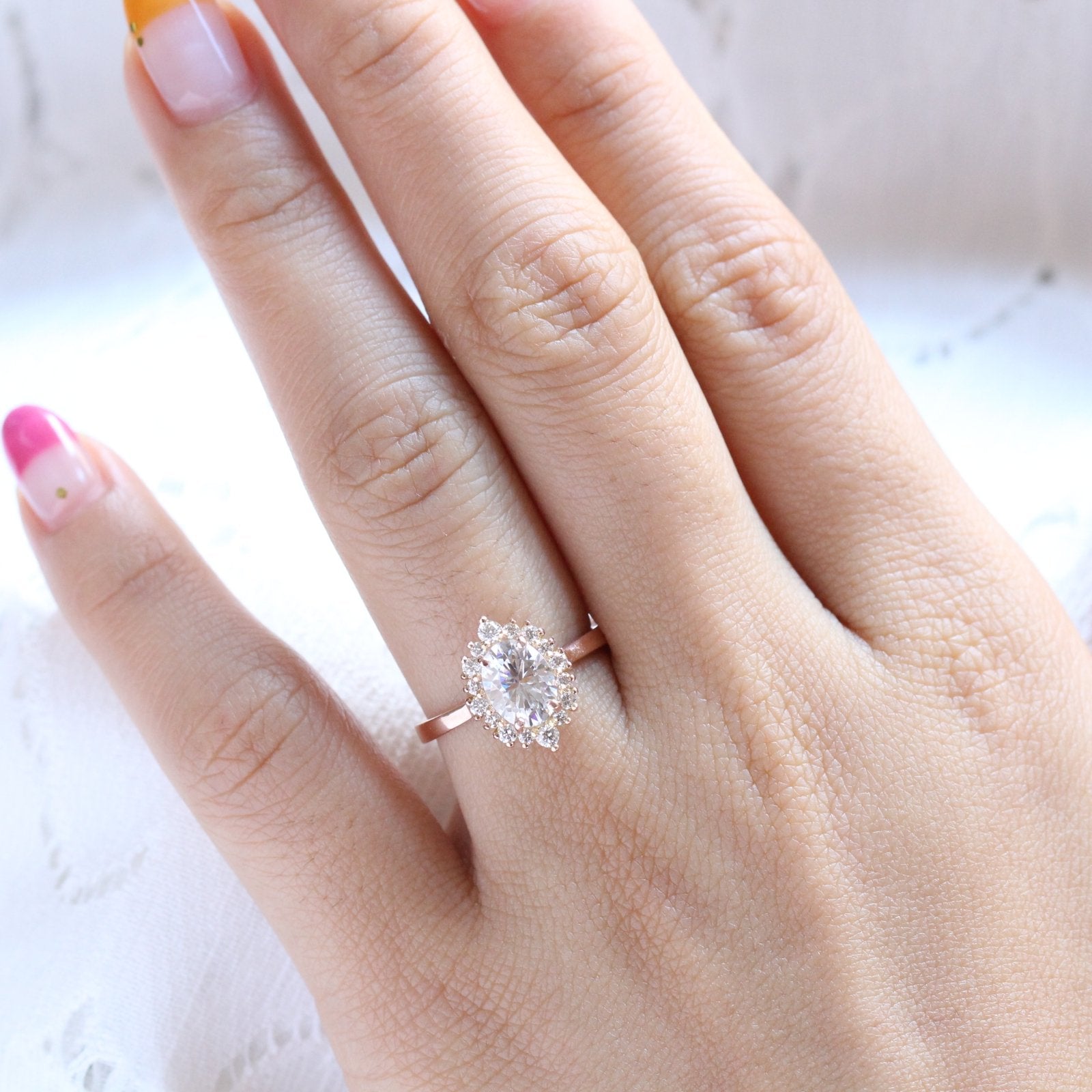 1.50CT Oval Cut Cluster Halo Style Moissanite Engagement Ring