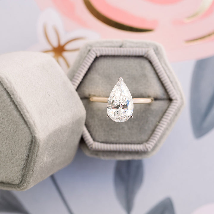 4.0ct Pear Cut Moissanite Solitaire Engagement Ring