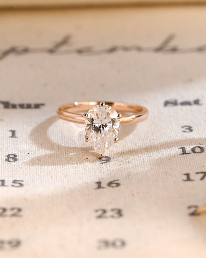1.0 - 3.0 CT Pear CVD Diamond Solitaire Engagement Ring