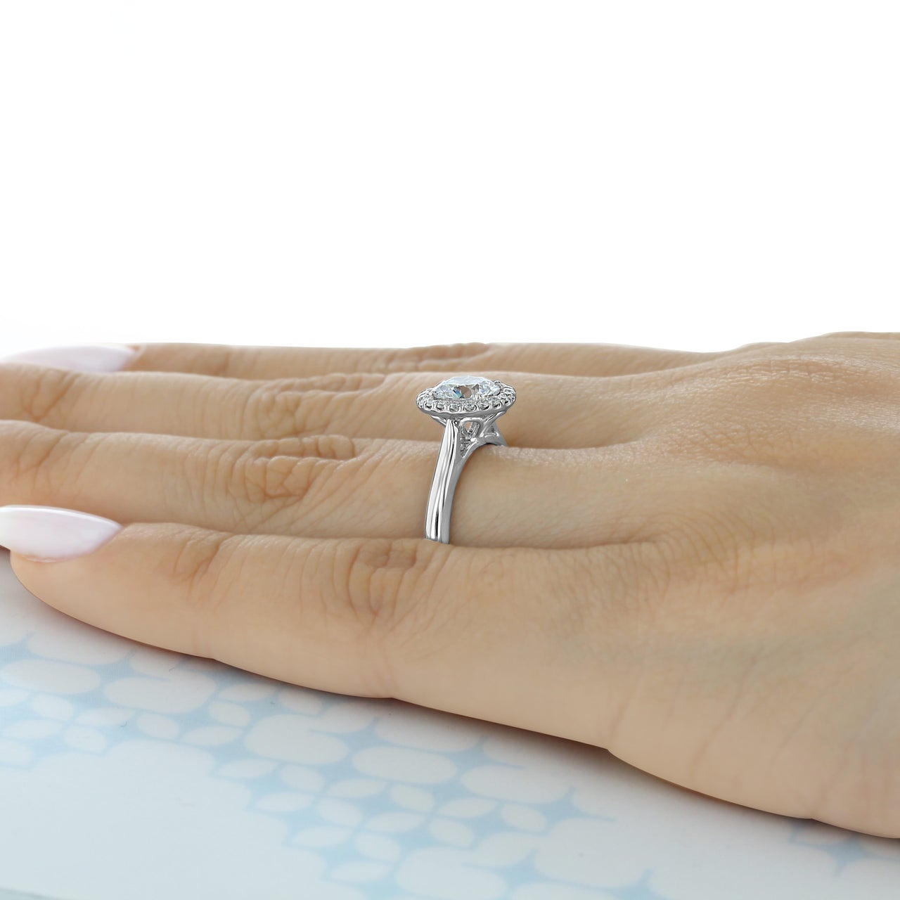 1.0CT Round Cut Thick Band Halo Style Moissanite Engagement Ring