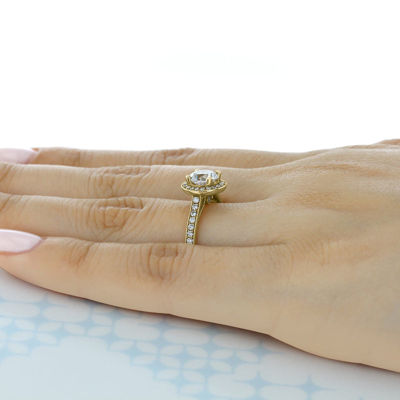 1.0CT Round Cut Channel Halo Moissanite Engagement Ring