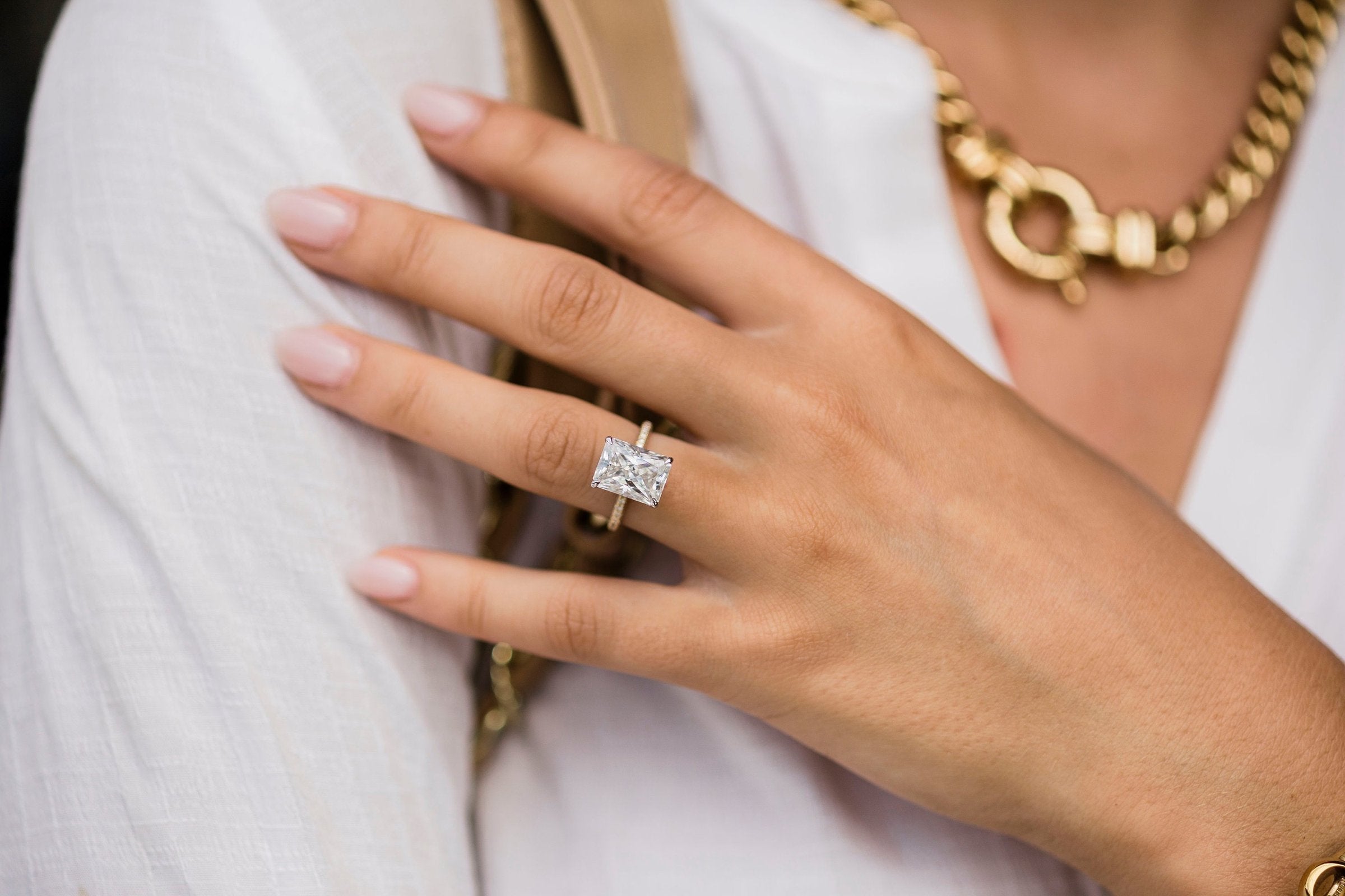 4.60CT Radiant Moissanite Hidden Halo Pave Setting Engagement Ring