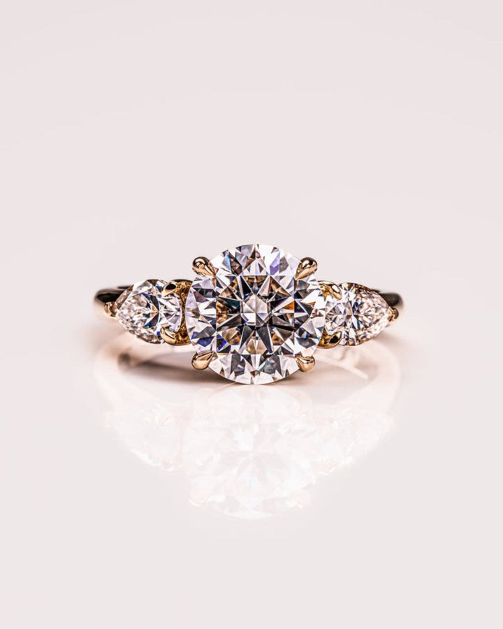 1.08-3.08 CT Round F/VS2 CVD Diamond Three Stone Engagement Ring
