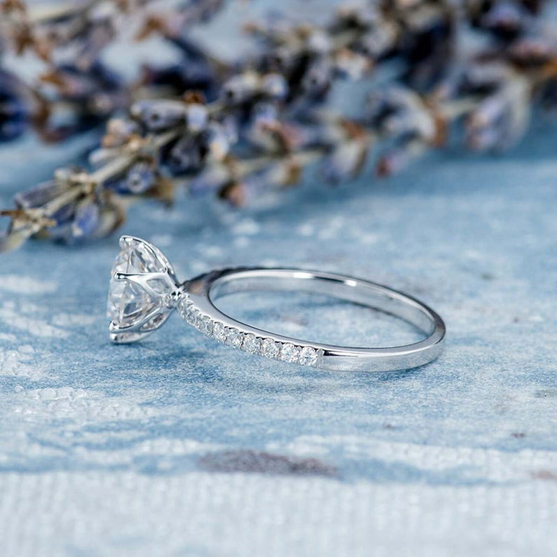 1.0CT Round Brilliant Cut Solitaire Style Moissanite Engagement Ring