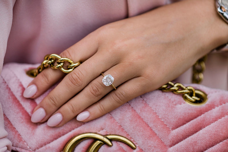 3.0CT Cushion Moissanite Solitaire Hidden Halo Setting Engagement Ring