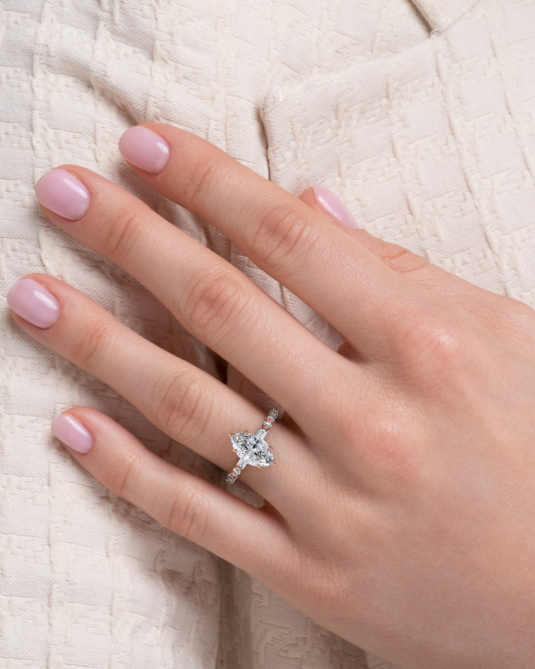 2.0 - 4.0 CT Marquise shaped CVD Diamond Pave & Hidden Halo Setting Engagement Ring