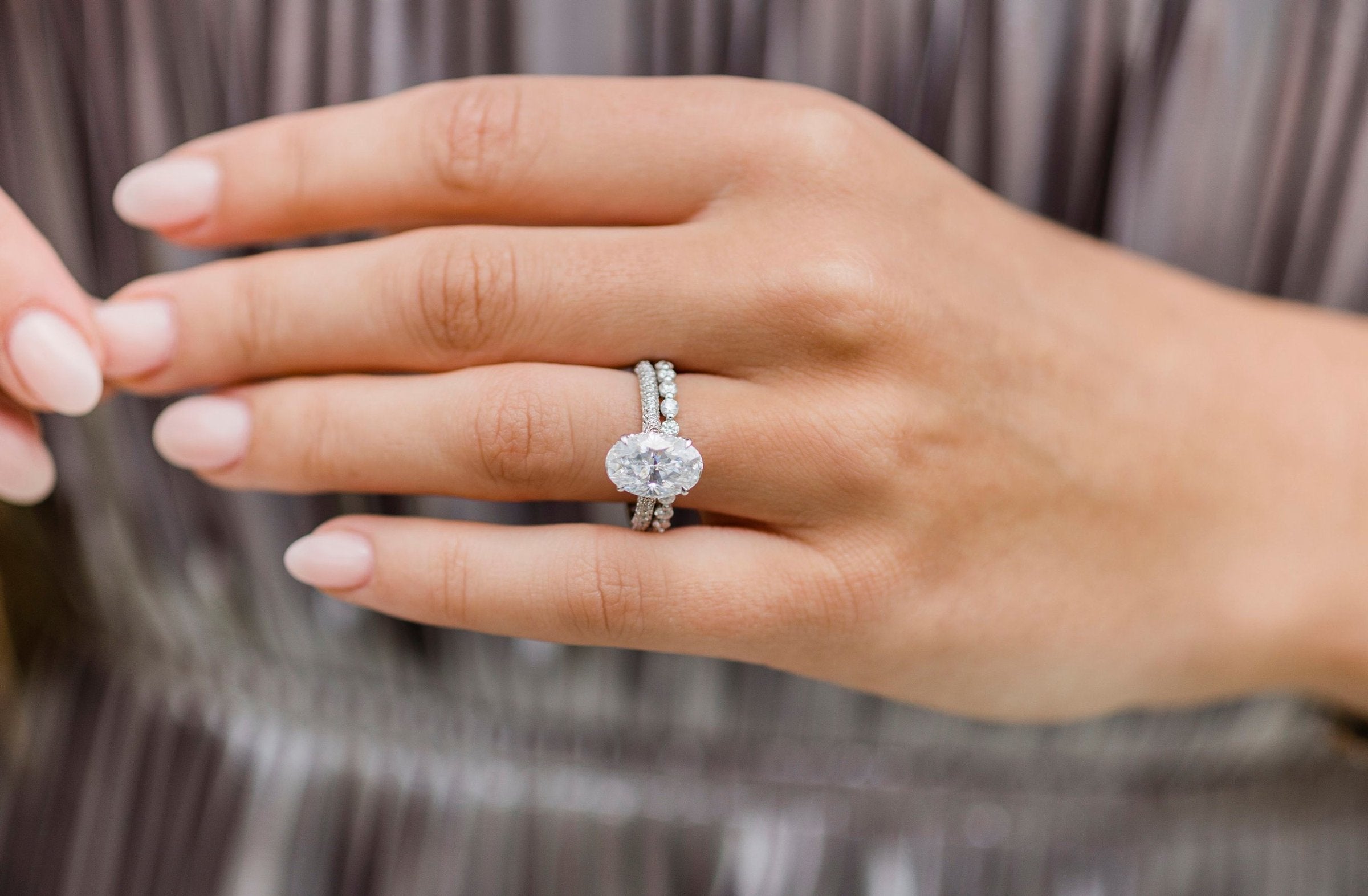 3.40CT Elongated Oval Moissanite Hidden Halo Triple Pave Setting Engagement Ring