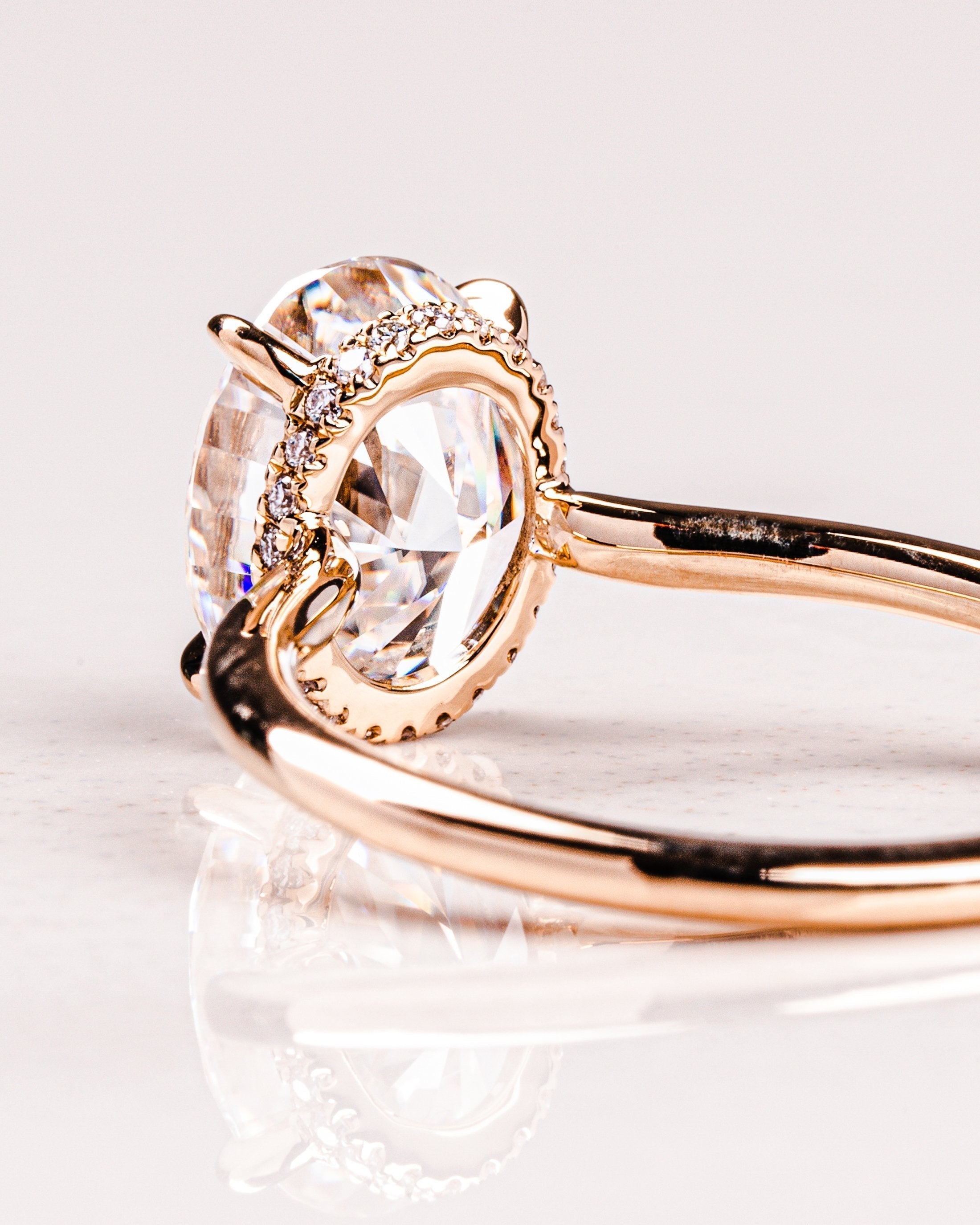 2.0CT Oval Moissanite Solitaire Engagement Ring With Hidden Halo Setting