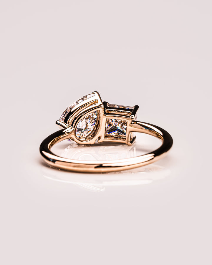 1.95 CT Pear & Princess F/VS2 CVD Diamond Two Stone Style Engagement Ring