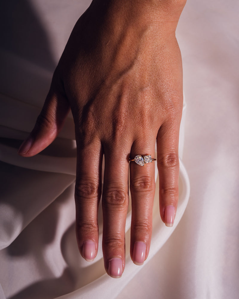 1.95 CT Pear & Princess F/VS2 CVD Diamond Two Stone Style Engagement Ring