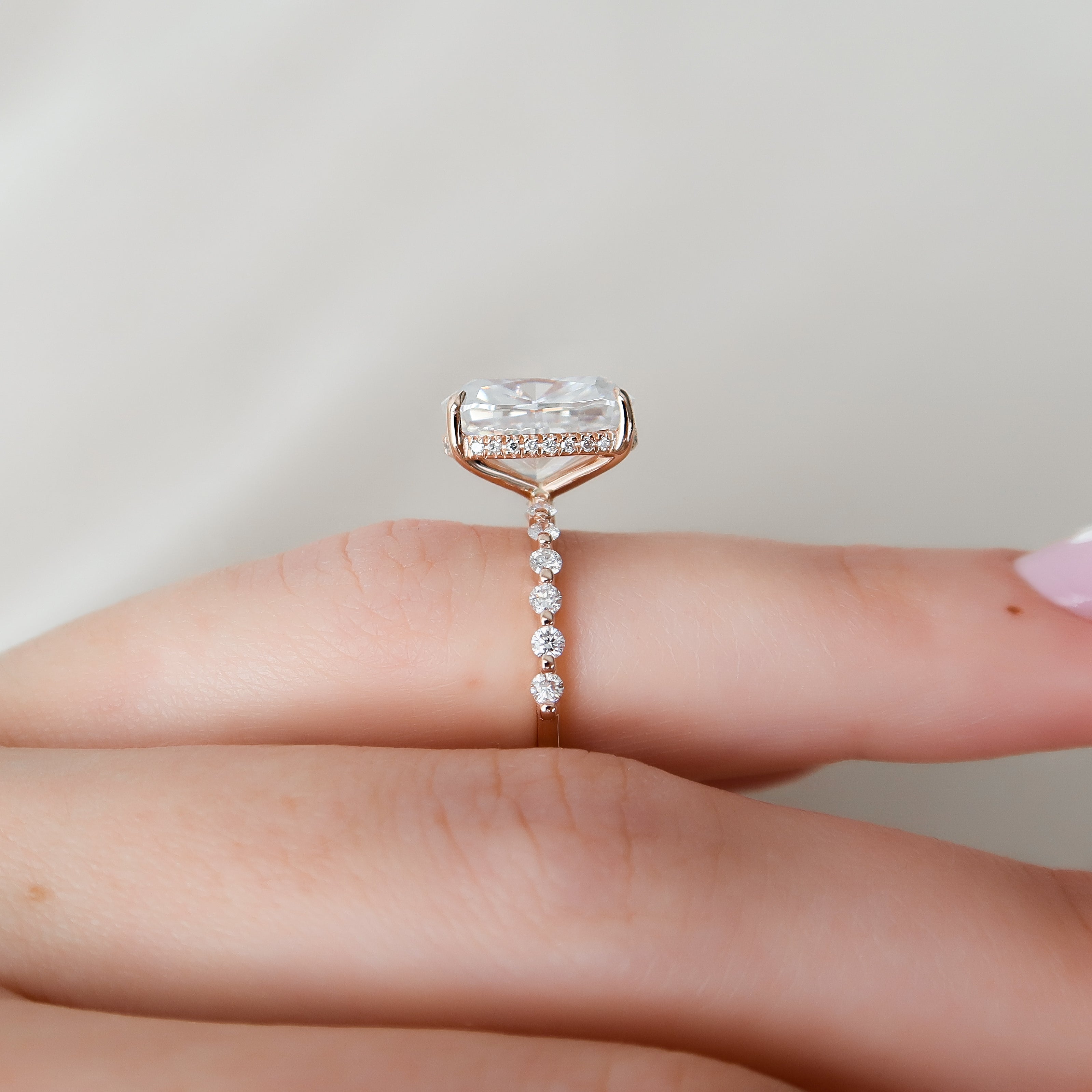 2.0 - 4.0 CT Elongated Cushion Cut CVD Diamond Hidden Halo & Pave Style Engagement Ring