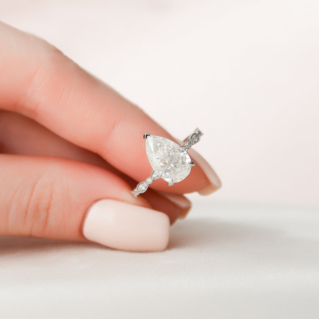 2.50CT Pear Moissanite Art Deco Pave Setting Engagement Ring