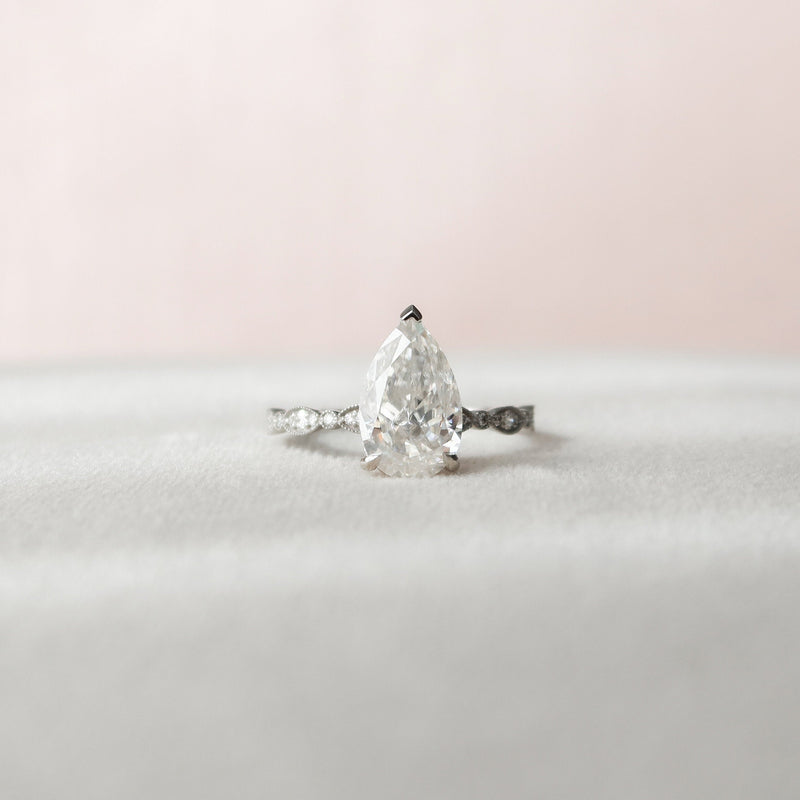 2.50CT Pear Moissanite Art Deco Pave Setting Engagement Ring
