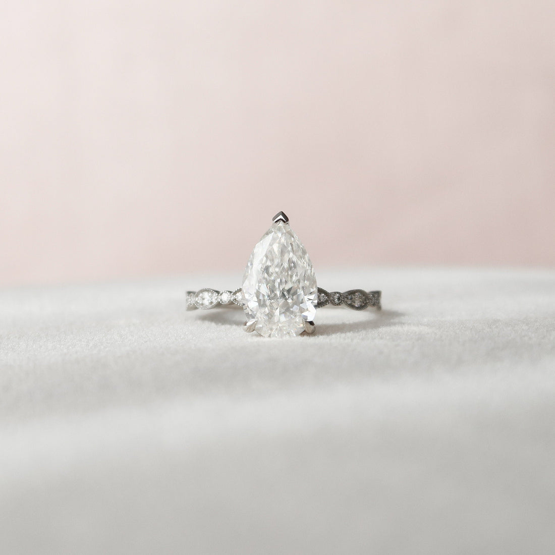 2.50CT Pear Moissanite Art Deco Pave Setting Engagement Ring