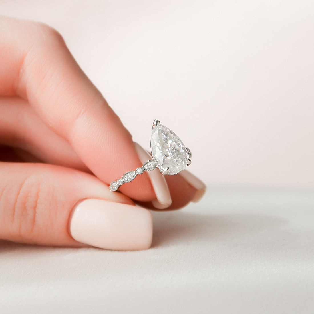 2.50CT Pear Moissanite Art Deco Pave Setting Engagement Ring