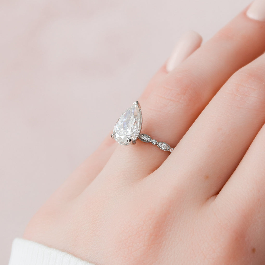 2.50CT Pear Moissanite Art Deco Pave Setting Engagement Ring