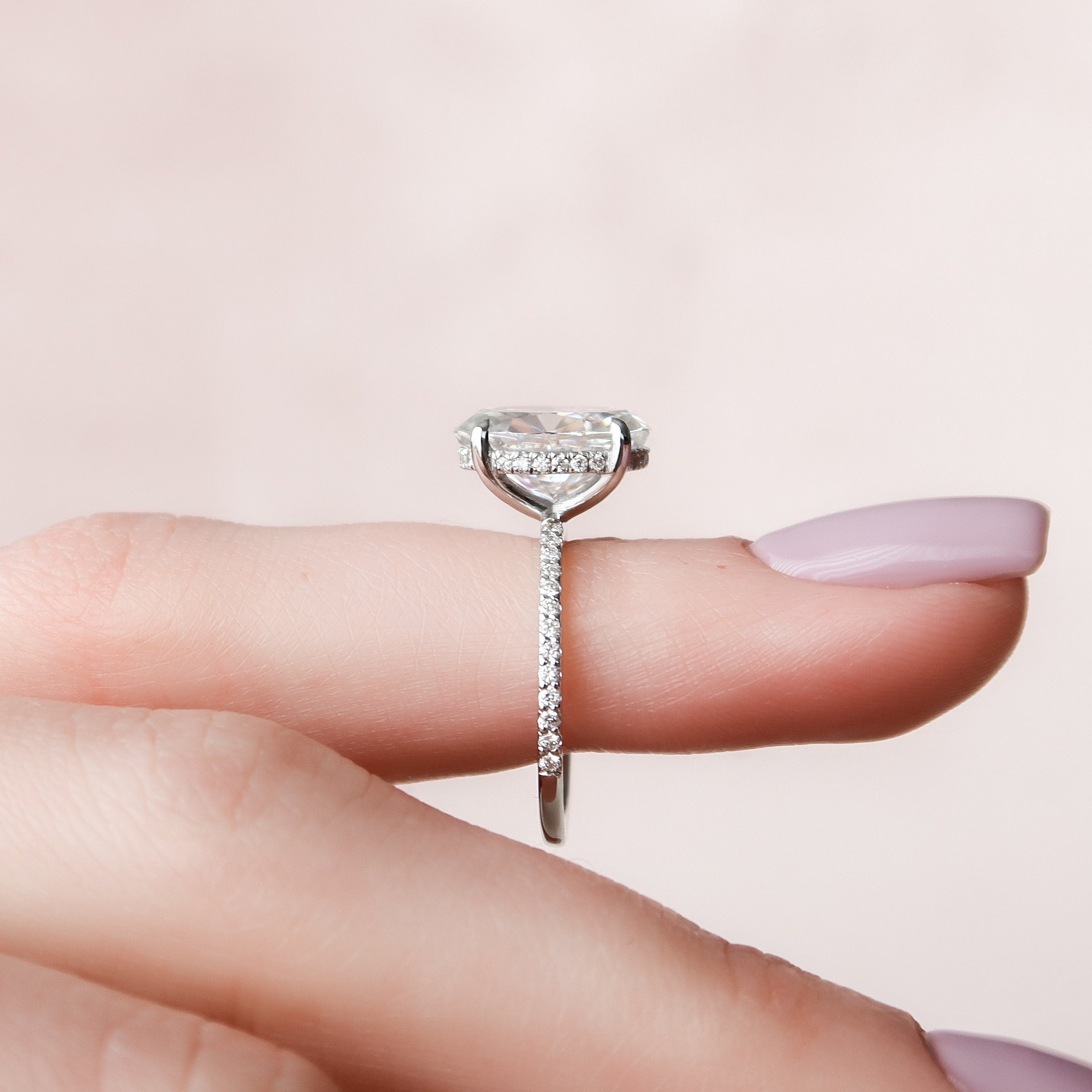 3.20 CT Oval Moissanite Hidden Halo Pave Setting Engagement Ring