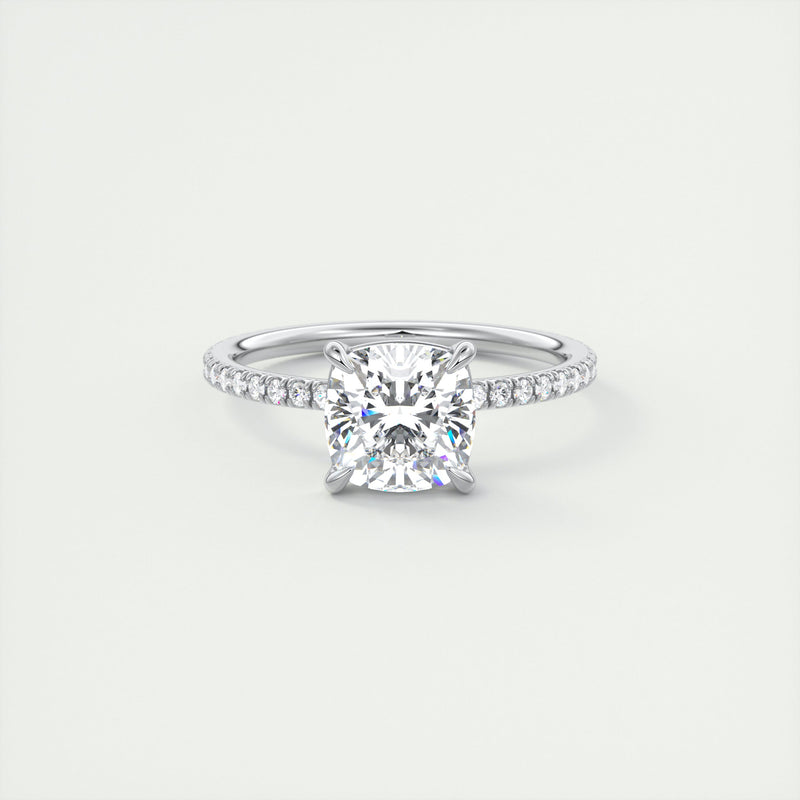 2CT Cushion Cut Moissanite Solitaire Pave Setting Engagement Ring