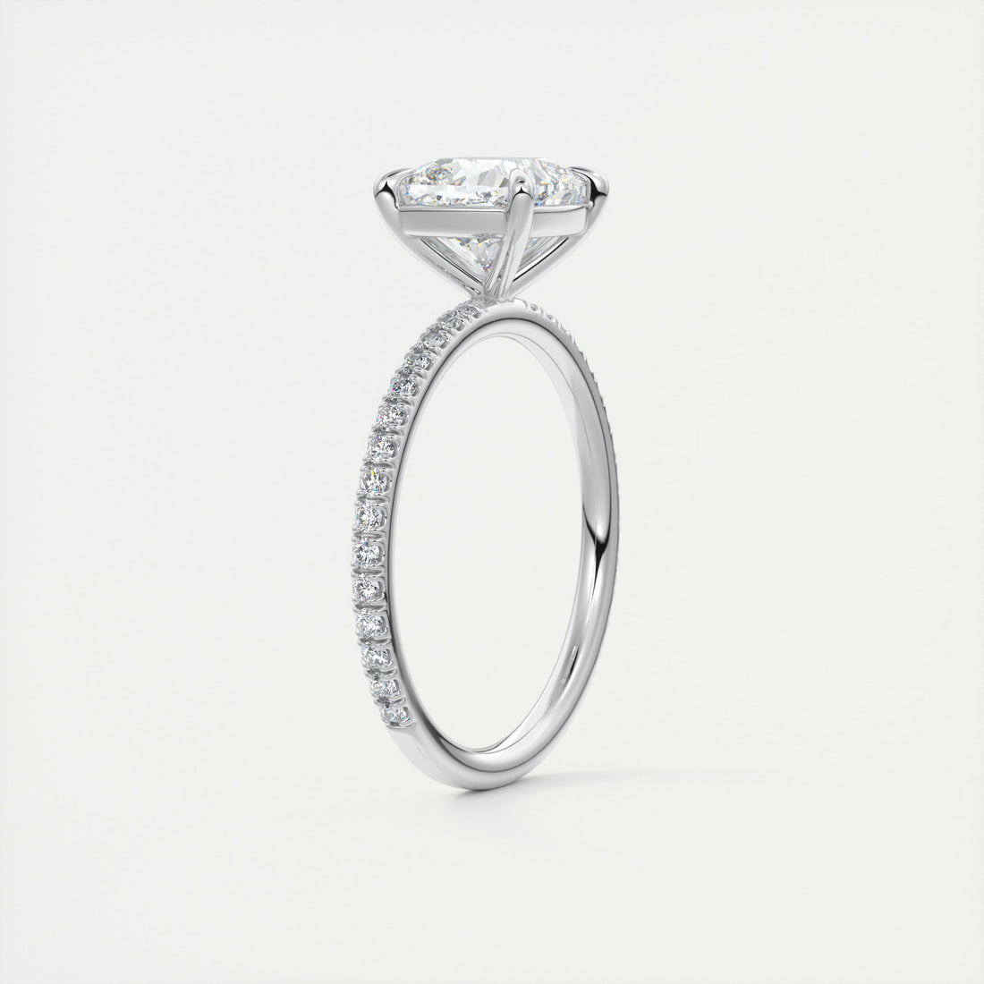 2CT Cushion Cut Moissanite Solitaire Pave Setting Engagement Ring
