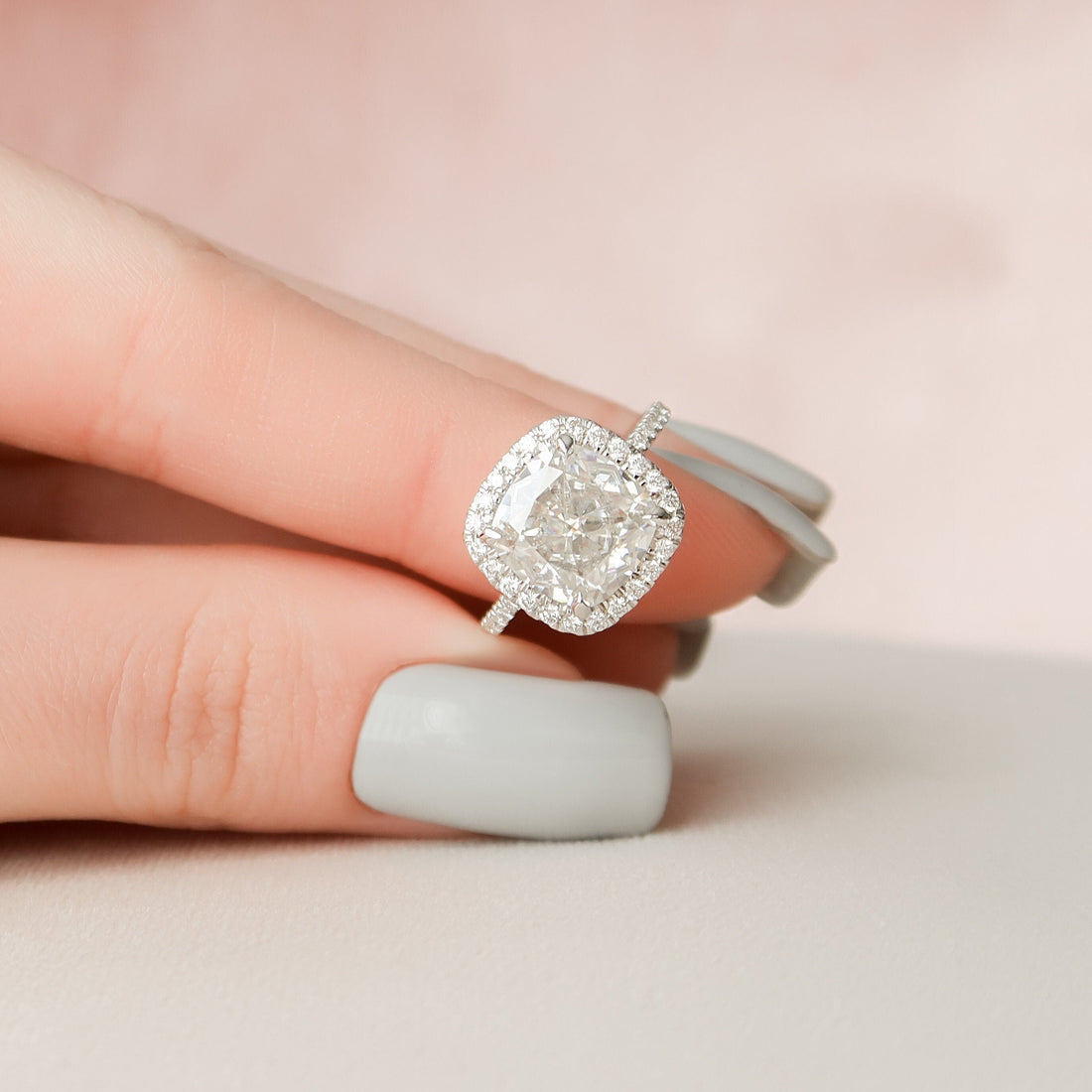 4.0CT Cushion Moissanite Halo Pave Setting Engagement Ring