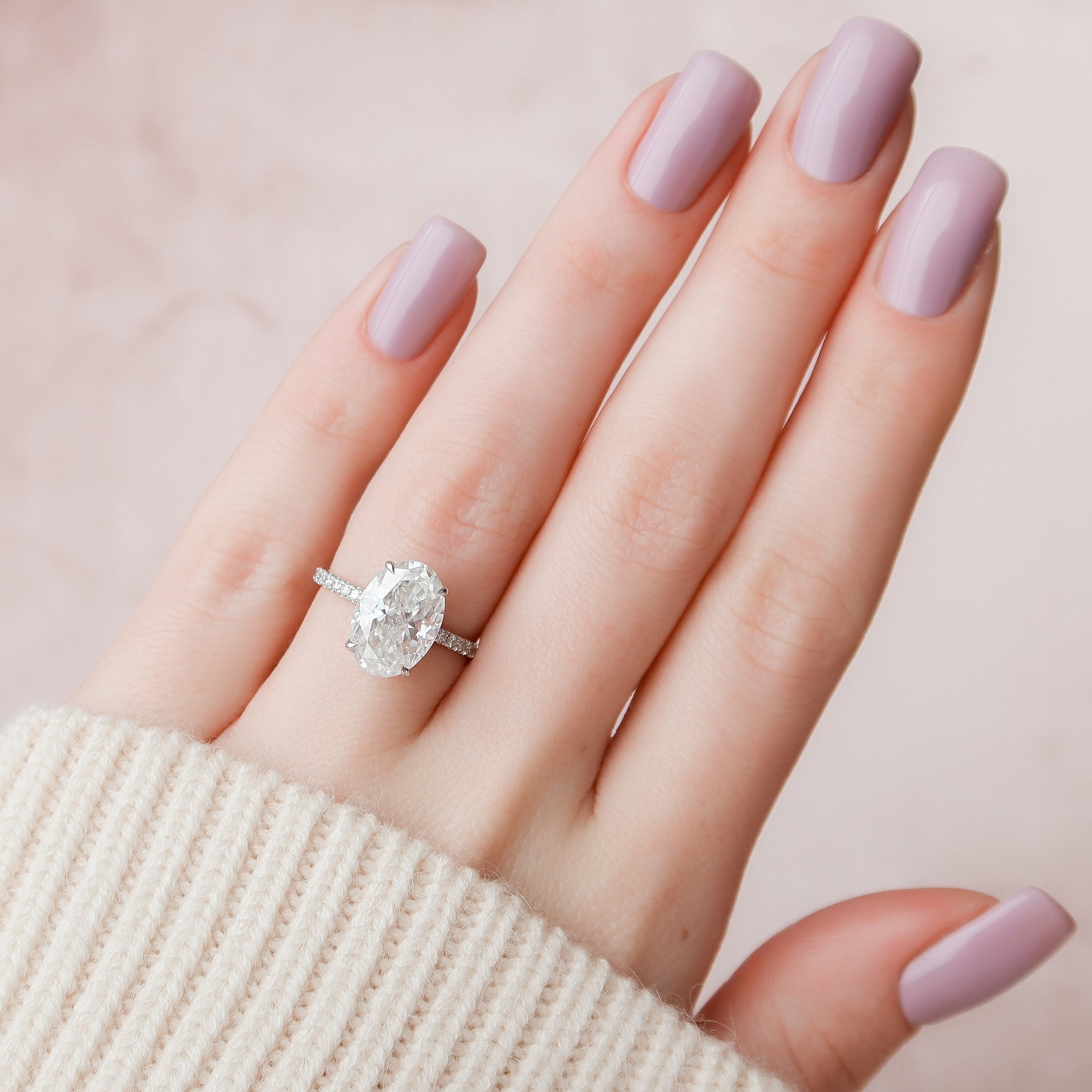 4.0CT Oval Moissanite Hidden Halo Pave Setting Engagement Ring