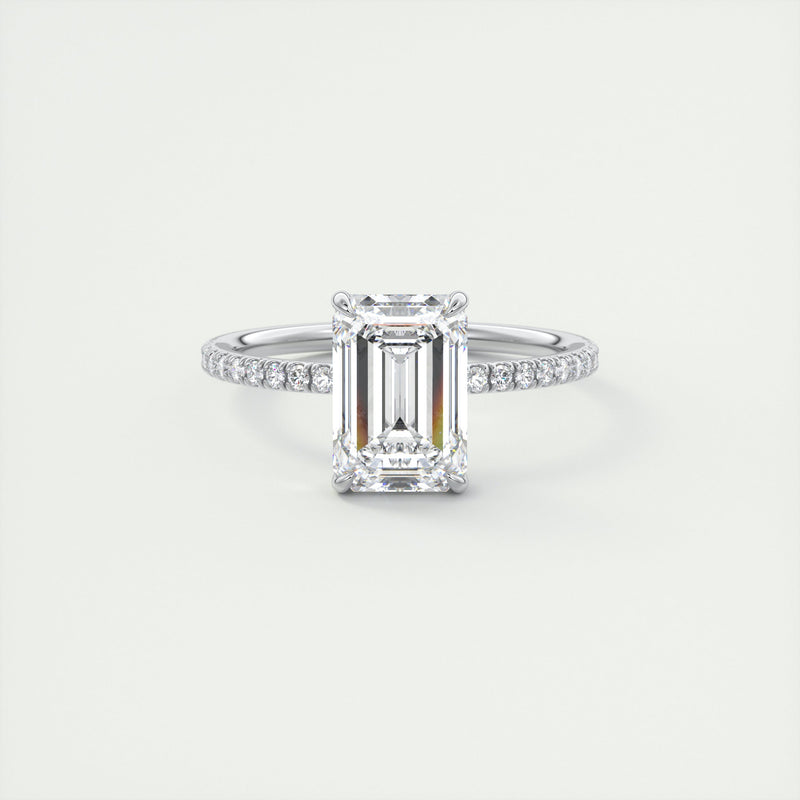 2CT Emerald Cut Moissanite Solitaire Pave Setting Engagement Ring