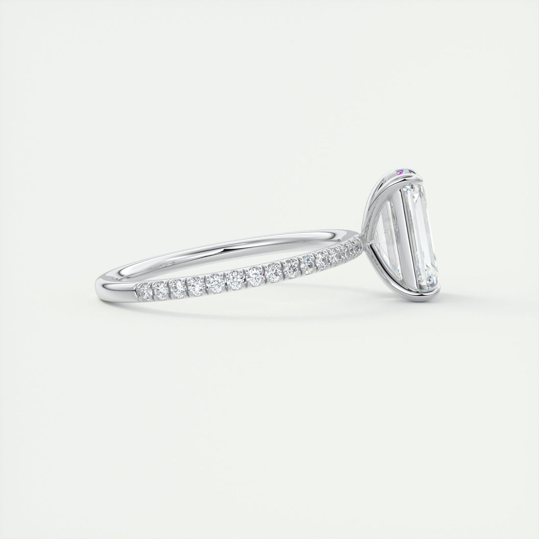 2CT Emerald Cut Moissanite Solitaire Pave Setting Engagement Ring