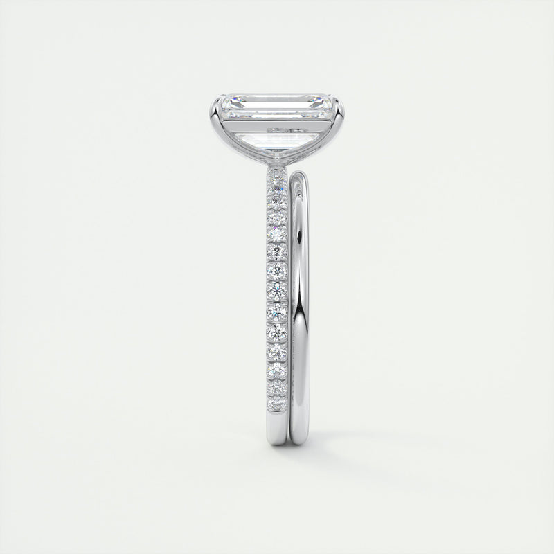 2CT Emerald Cut Moissanite Solitaire Pave Setting Engagement Ring