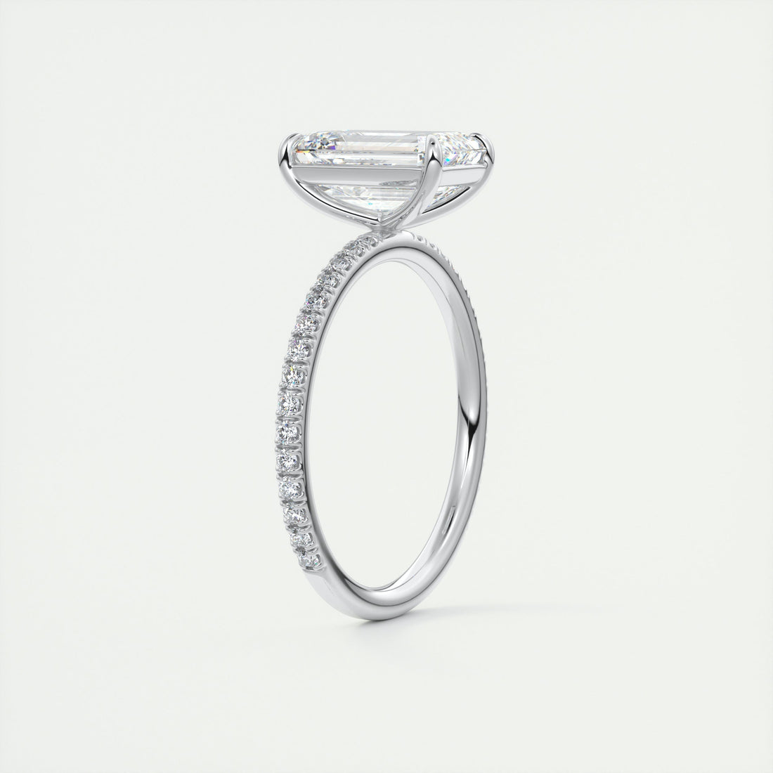 2CT Emerald Cut Moissanite Solitaire Pave Setting Engagement Ring