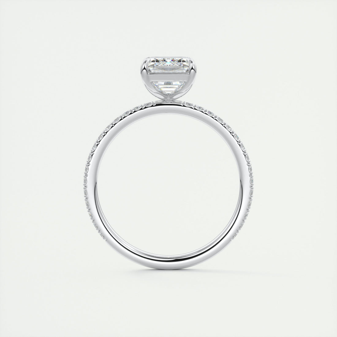2CT Emerald Cut Moissanite Solitaire Pave Setting Engagement Ring