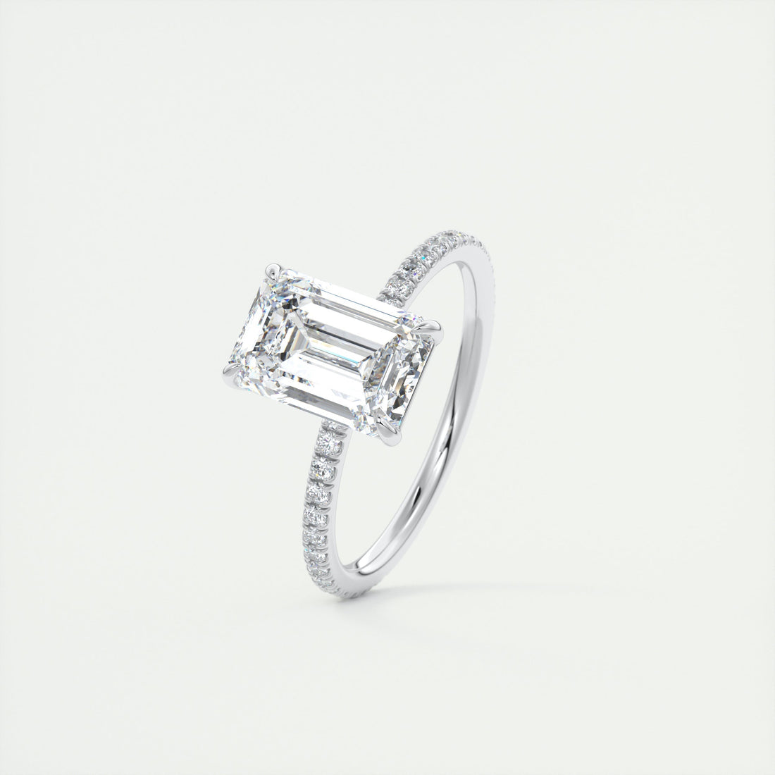 2CT Emerald Cut Moissanite Solitaire Pave Setting Engagement Ring